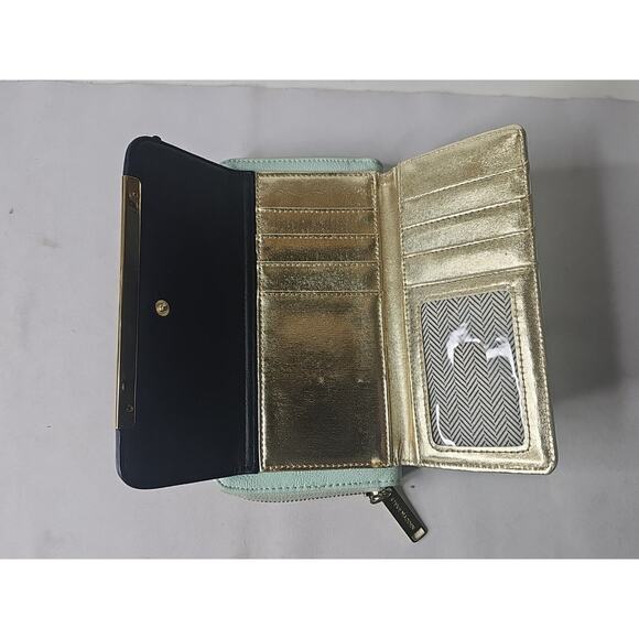Steve Madden Zip Around Wallet Clutch Mint Green & Black w/ Outside Pocket - Picture 8 of 14